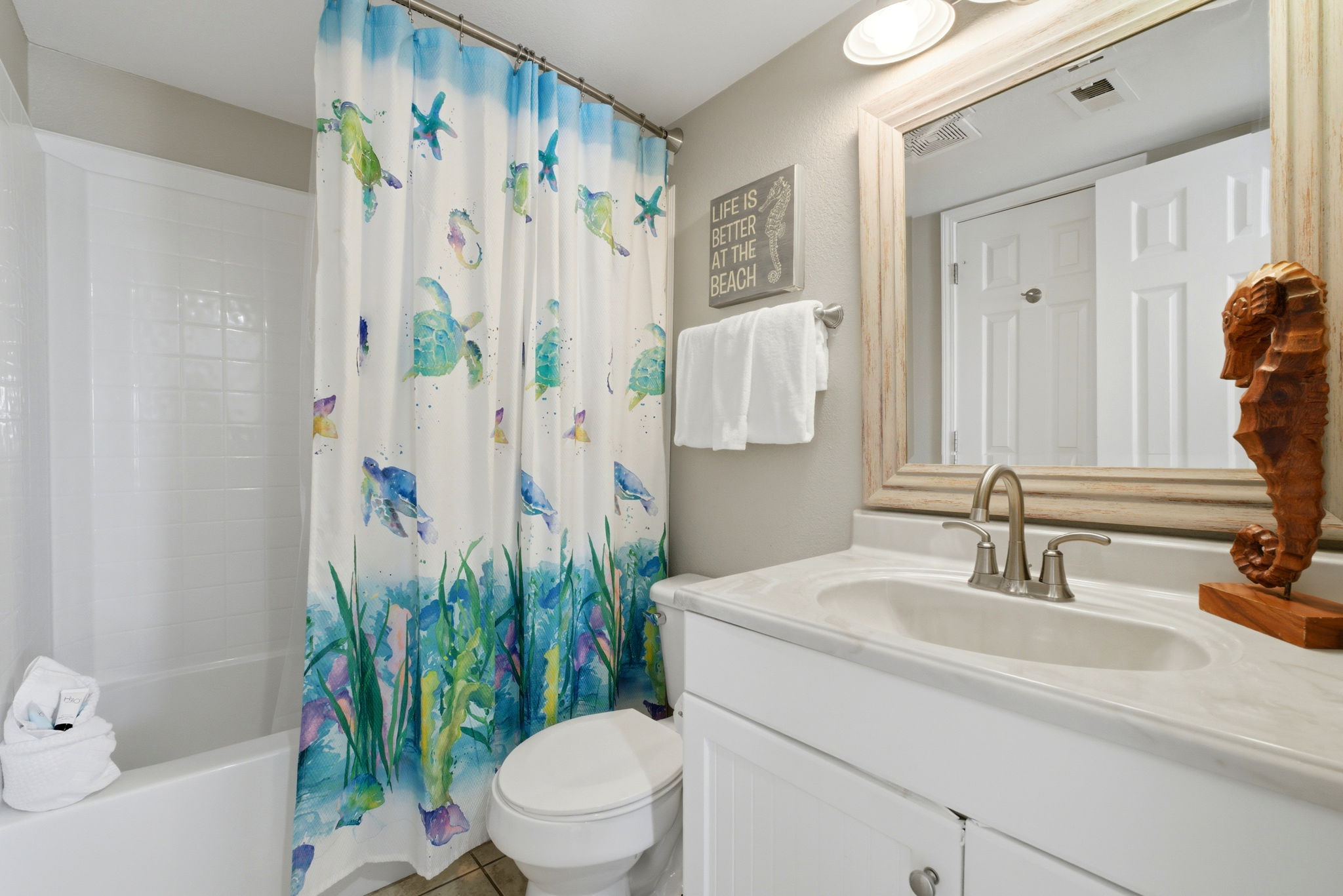 First floor full bath off the primary bedroom at Beach Blessings
